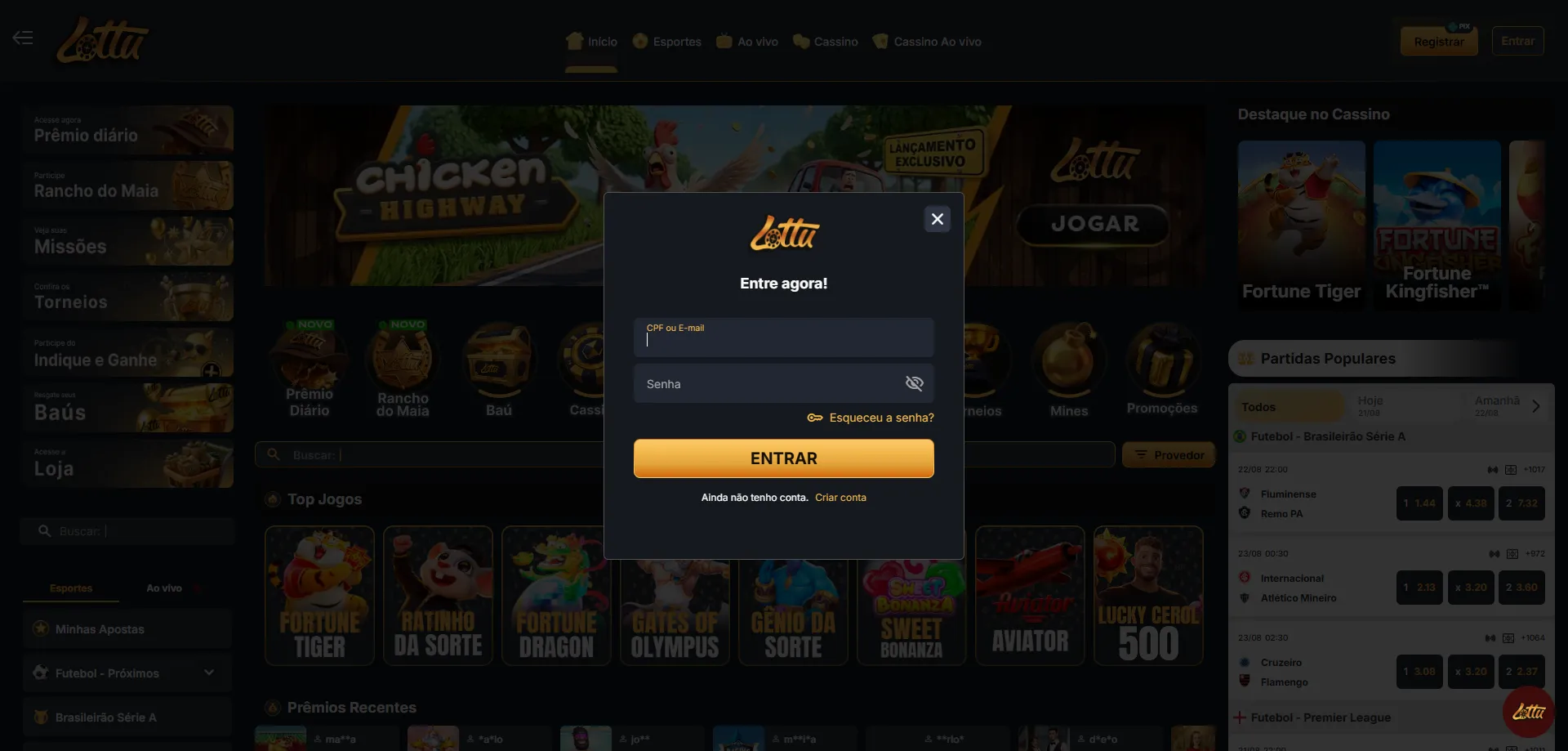 Tela de login do Lotus Bet Casino — acesse sua conta